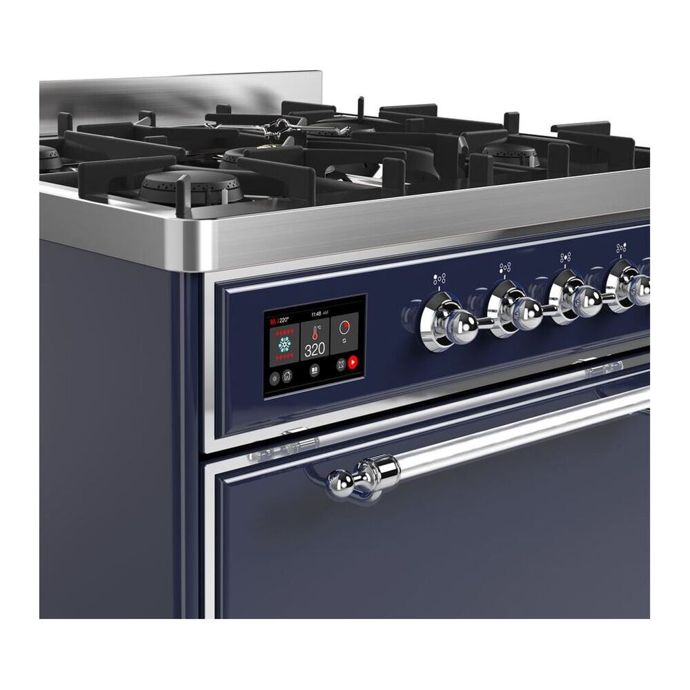 ILVE UM30DQNE3MBCLP Majestic II 30 inch Dual Fuel Range with 5 Black Brass Burners (Liquid Propane, Solid Door, Midnight Blue, Chrome) 6 ILVE UM30D Majestic II 30 inch Dual Fuel Range with 5 Black Brass Burners