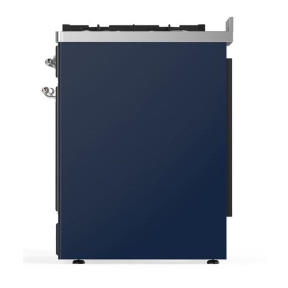 ILVE UM30DQNE3MBC Majestic II 30 inch Dual Fuel Range with 5 Black Brass Burners (Natural Gas, Solid Door, Midnight Blue, Chrome) 9 ILVE_UM30DQNE3MBC_Majestic_II_30"_Dual_Fuel_Range_Right_Angle