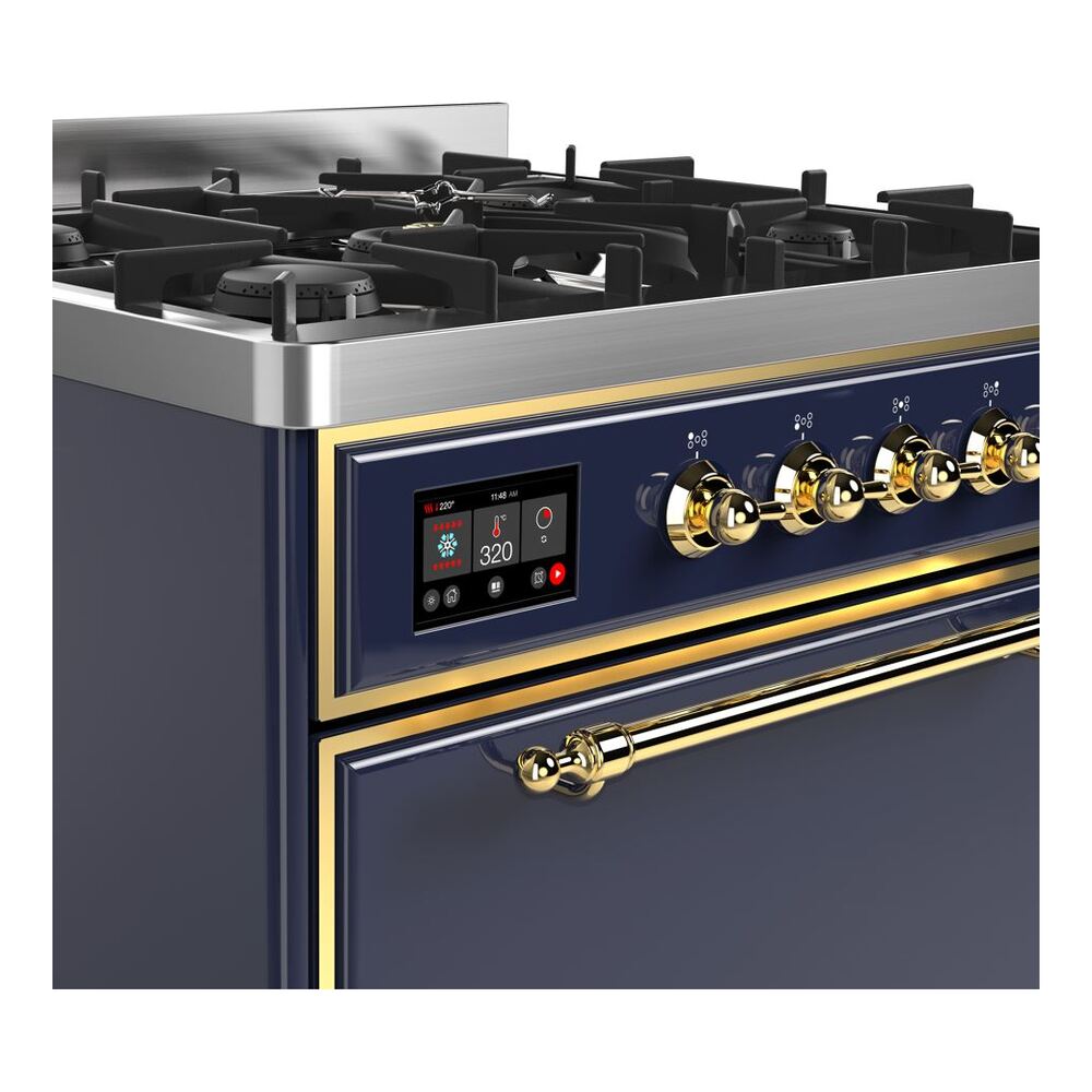 ILVE UM30D Majestic II 30 inch Dual Fuel Range with 5 Black Brass Burners