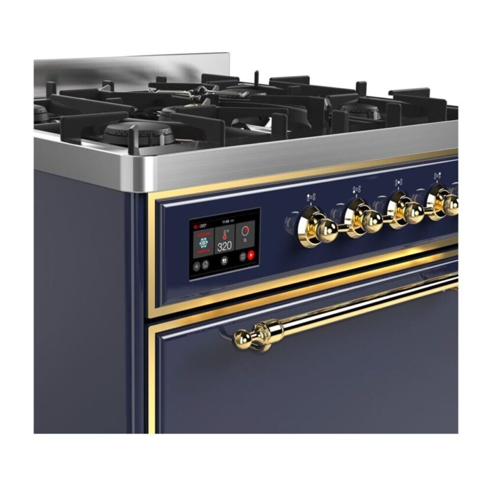 ILVE UM30D Majestic II 30 inch Dual Fuel Range with 5 Black Brass Burners