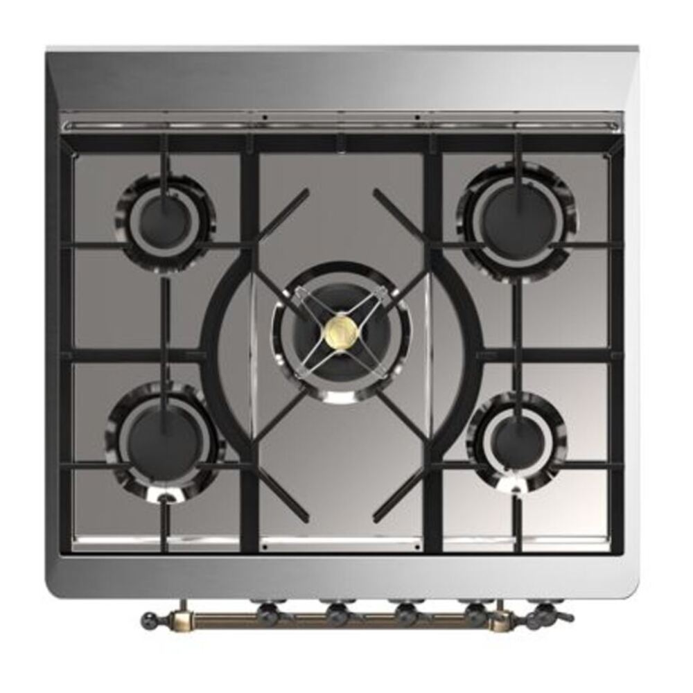 ILVE UM30DQNE3MGB Majestic II 30 inch Dual Fuel Range with 5 Black Brass Burners (Natural Gas, Solid Door, Graphite Matte, Burnished) 7 ILVE_UM30DQNE3MGB_Majestic_II_30_Dual_Fuel_Range_Top_Angle