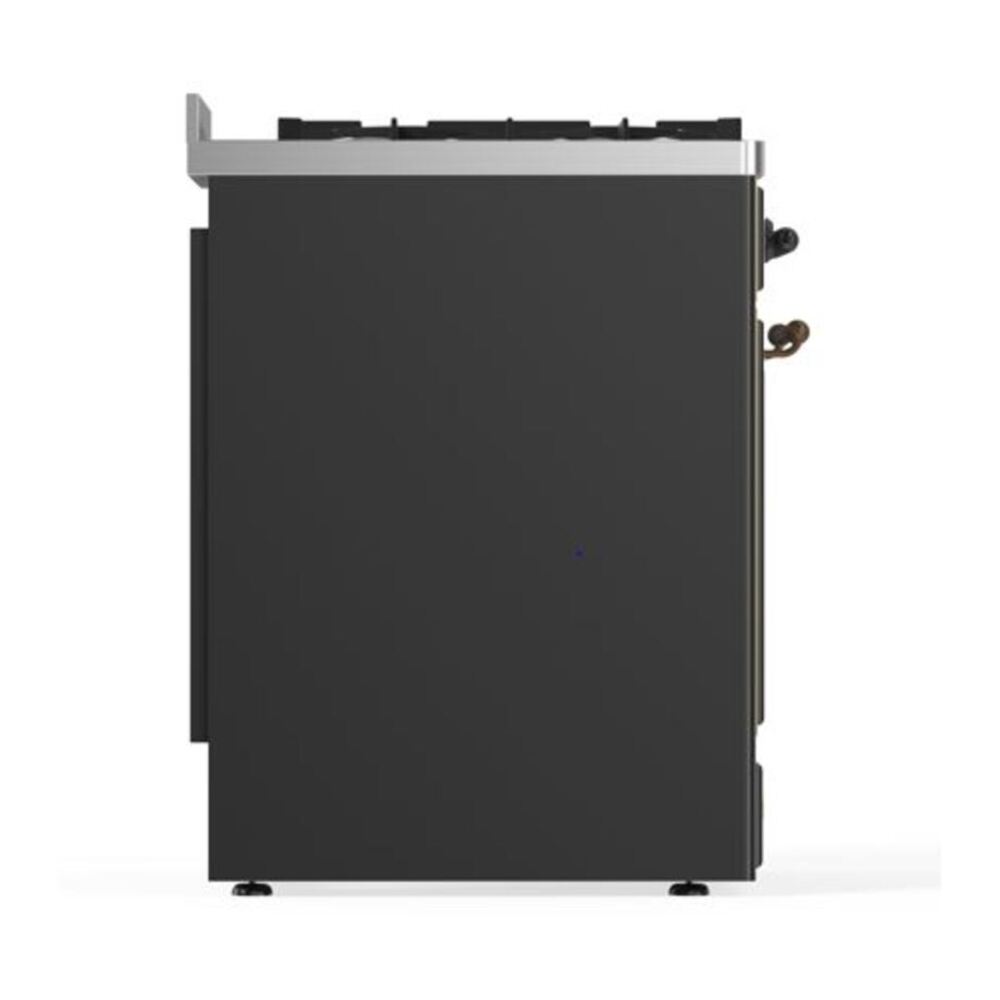 ILVE UM30DQNE3MGB Majestic II 30 inch Dual Fuel Range with 5 Black Brass Burners (Natural Gas, Solid Door, Graphite Matte, Burnished) 8 ILVE_UM30DQNE3MGB_Majestic_II_30"_Dual_Fuel_Range_Left_Angle