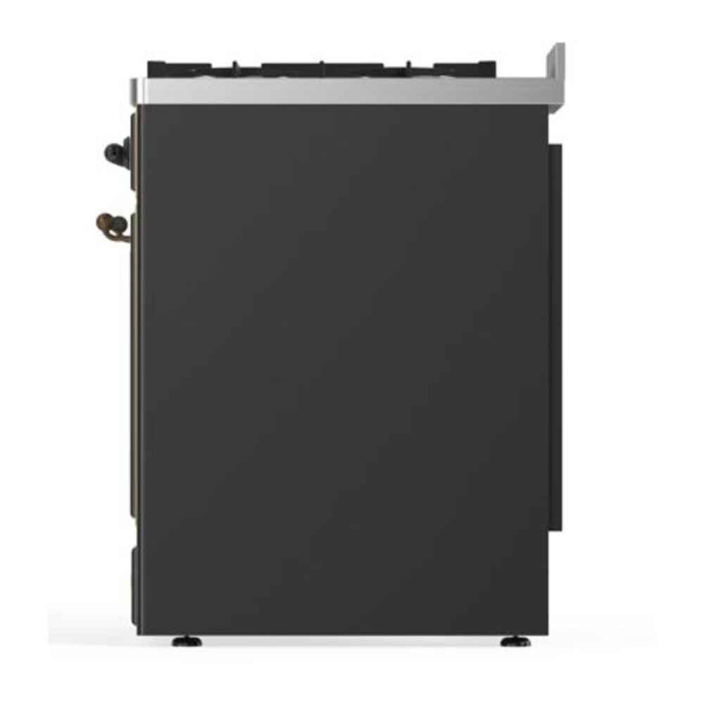 ILVE UM30DQNE3MGB Majestic II 30 inch Dual Fuel Range with 5 Black Brass Burners (Natural Gas, Solid Door, Graphite Matte, Burnished) 9 ILVE_UM30DQNE3MGB_Majestic_II_30"_Dual_Fuel_Range_Right_Angle