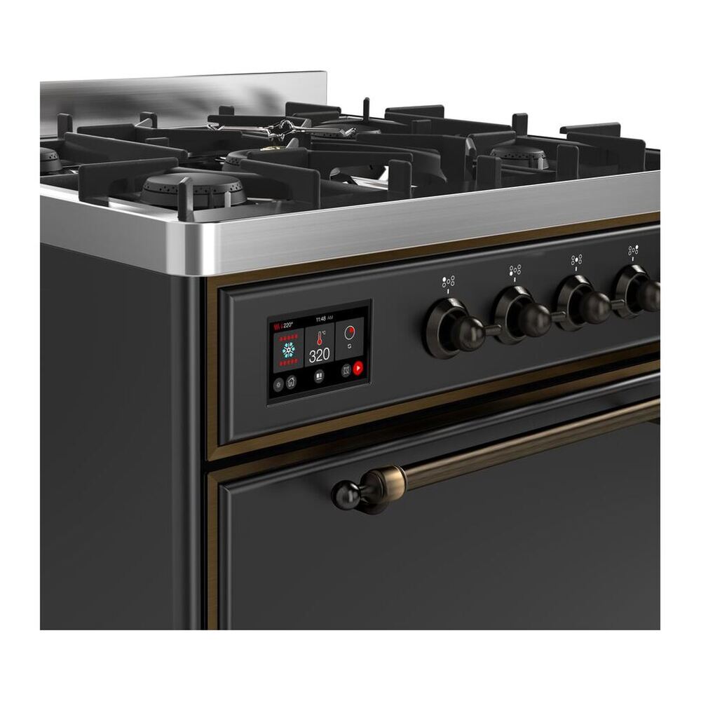 ILVE UM30DQNE3MGB Majestic II 30 inch Dual Fuel Range with 5 Black Brass Burners (Natural Gas, Solid Door, Graphite Matte, Burnished) 6 ILVE UM30D Majestic II 30 inch Dual Fuel Range with 5 Black Brass Burners
