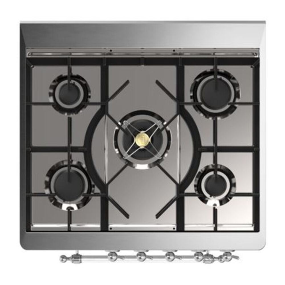 ILVE UM30DQNE3MGCLP Majestic II 30 inch Dual Fuel Range with 5 Black Brass Burners (Liquid Propane, Solid Door, Graphite Matte, Chrome) 7 ILVE_UM30DQNE3MGCLP_Majestic_II_30"_Dual_Fuel_Range_Top_Angle