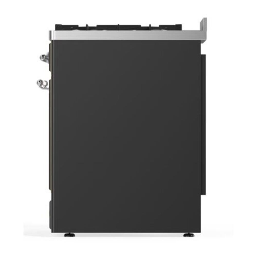 ILVE UM30DQNE3MGCLP Majestic II 30 inch Dual Fuel Range with 5 Black Brass Burners (Liquid Propane, Solid Door, Graphite Matte, Chrome) 9 ILVE_UM30DQNE3MGCLP_Majestic_II_30"_Dual_Fuel_Range_Right_Angle