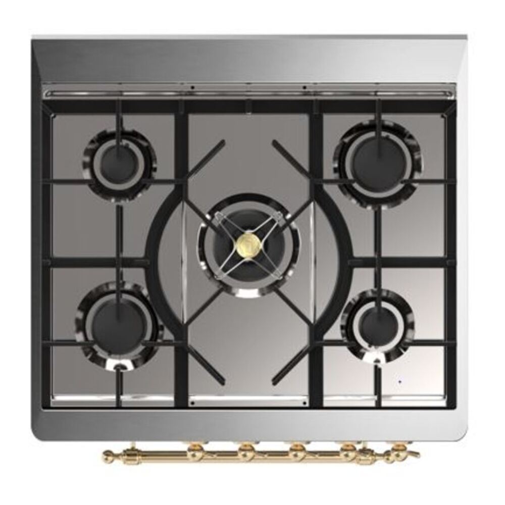 ILVE UM30DQNE3MGGLP Majestic II 30 inch Dual Fuel Range with 5 Black Brass Burners (Liquid Propane, Solid Door, Graphite Matte, Brass) 7 ILVE_UM30DQNE3MGGLP_Majestic_II_30"_Dual_Fuel_Range_Top_Angle