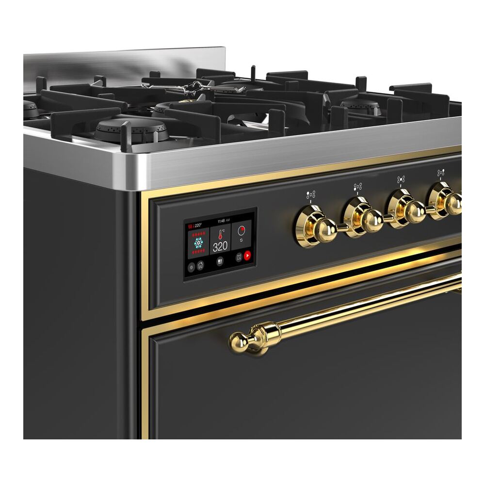 ILVE UM30D Majestic II 30 inch Dual Fuel Range with 5 Black Brass Burners