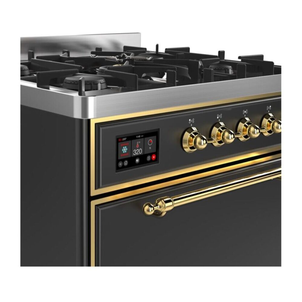 ILVE UM30D Majestic II 30 inch Dual Fuel Range with 5 Black Brass Burners
