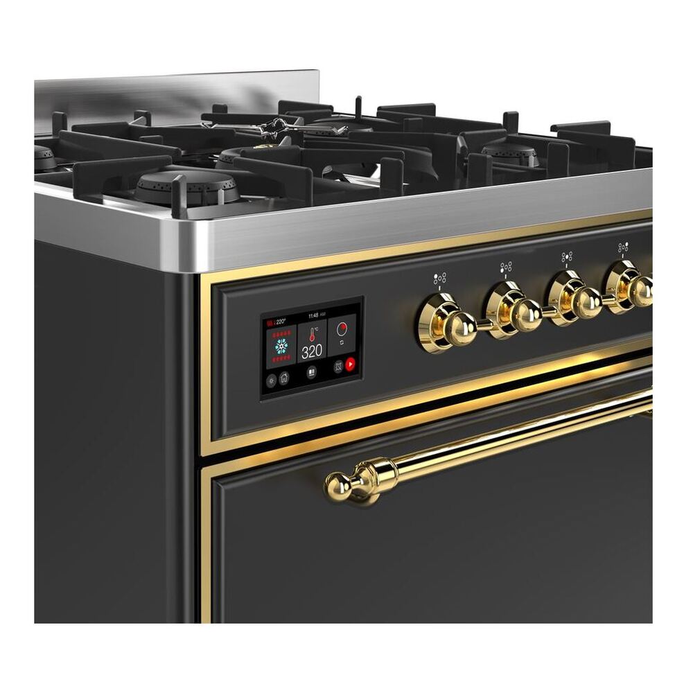 ILVE UM30DQNE3MGG Majestic II 30 inch Dual Fuel Range with 5 Black Brass Burners (Natural Gas, Solid Door, Graphite Matte, Brass) 6 ILVE UM30D Majestic II 30 inch Dual Fuel Range with 5 Black Brass Burners