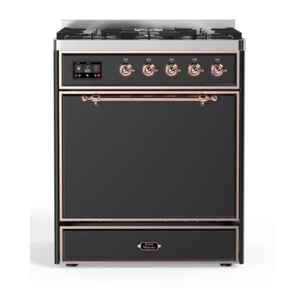 ILVE UM30DQNE3MGPLP Majestic II 30 inch Dual Fuel Range with 5 Black Brass Burners (Liquid Propane, Solid Door, Graphite Matte, Copper) 1 UM30DQNE3MGPLP