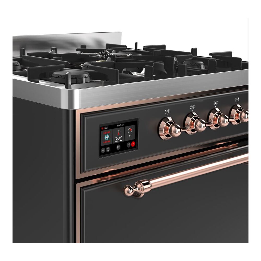 ILVE UM30D Majestic II 30 inch Dual Fuel Range with 5 Black Brass Burners
