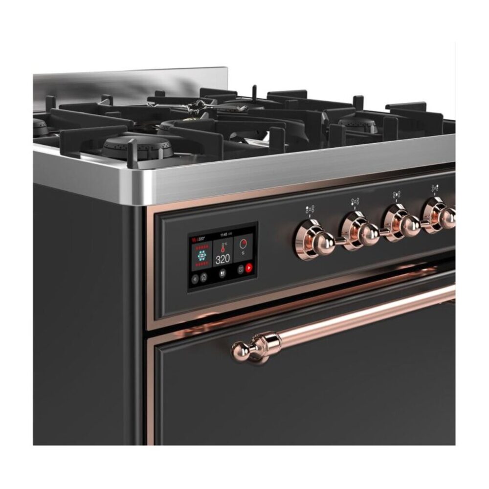 ILVE UM30D Majestic II 30 inch Dual Fuel Range with 5 Black Brass Burners