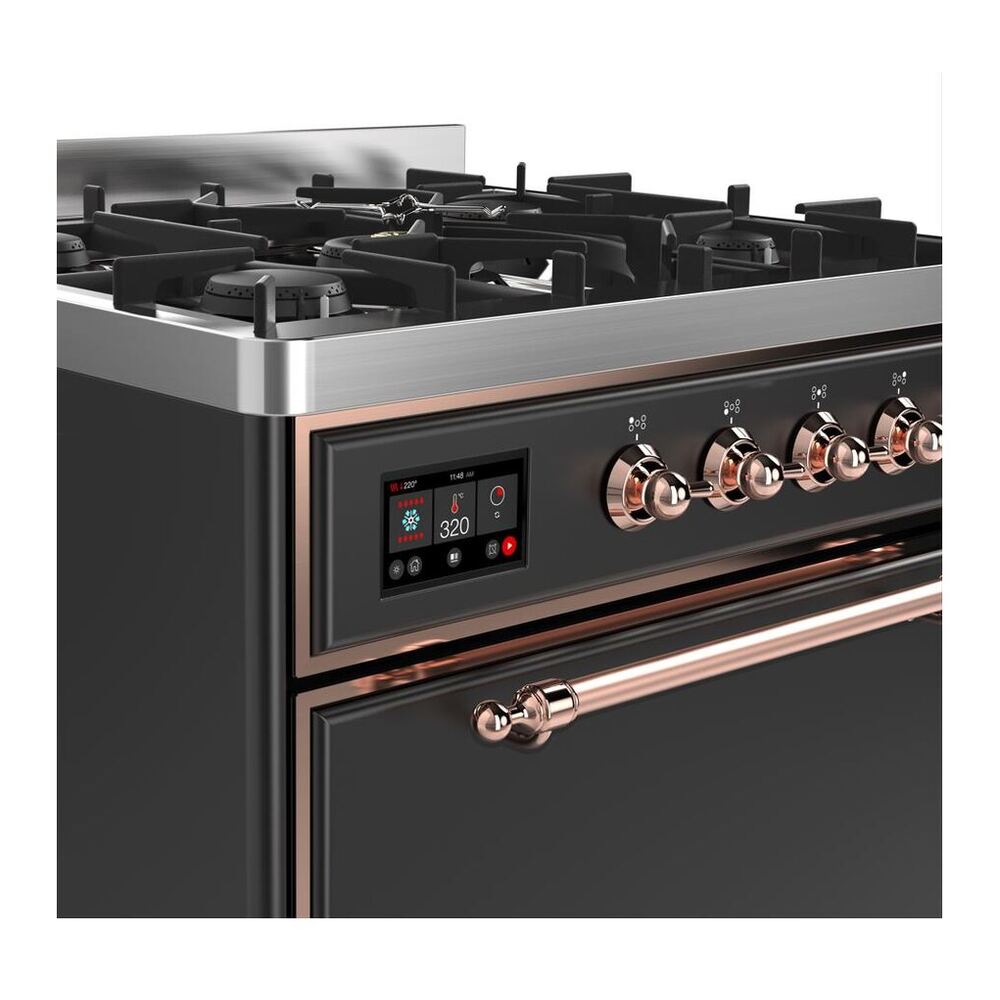 ILVE UM30DQNE3MGP Majestic II 30 inch Dual Fuel Range with 5 Black Brass Burners (Natural Gas, Solid Door, Graphite Matte, Copper) 6 ILVE UM30D Majestic II 30 inch Dual Fuel Range with 5 Black Brass Burners
