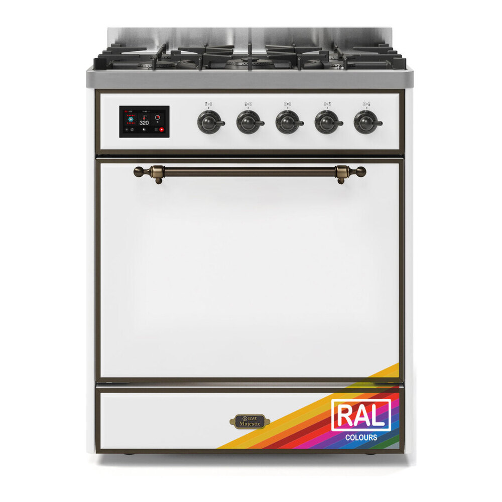 ILVE UM30DQNE3RABLP Majestic II 30 inch Dual Fuel Range with 5 Black Brass Burners (Liquid Propane, Solid Door, RAL, Burnished) 1 UM30DQNE3RABLP