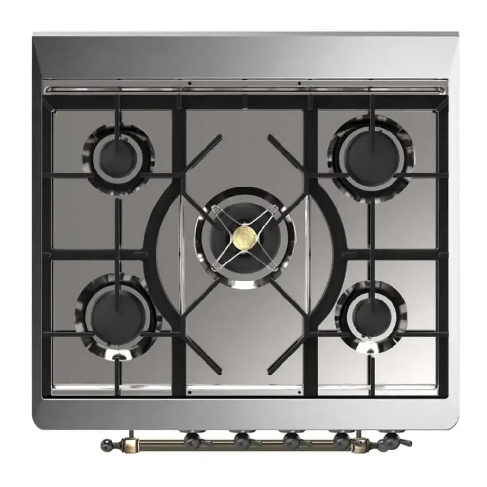 ILVE UM30DQNE3RAB Majestic II 30 inch Dual Fuel Range with 5 Black Brass Burners (Natural Gas, Solid Door, RAL, Burnished) 6 ILVE UM30DQNE3RAB Cooktop