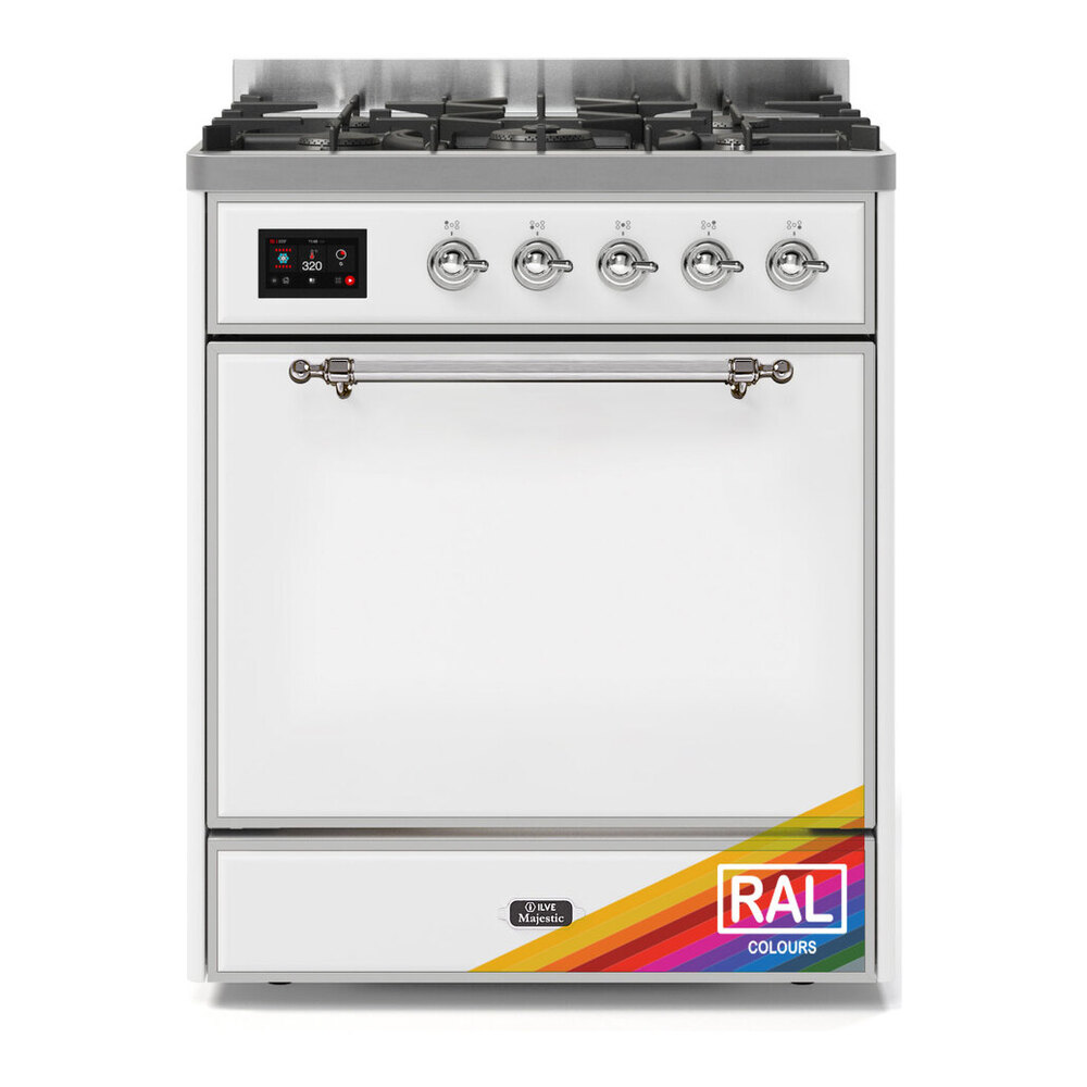 ILVE UM30DQNE3RAC Majestic II 30 inch Dual Fuel Range with 5 Black Brass Burners (Natural Gas, Solid Door, RAL, Chrome) 1 UM30DQNE3RAC