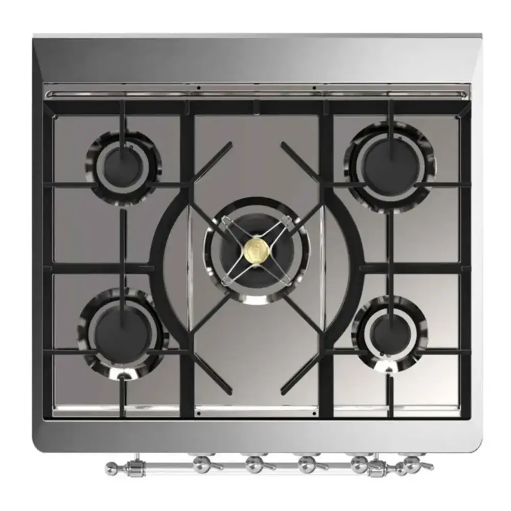 ILVE UM30DQNE3RAC Majestic II 30 inch Dual Fuel Range with 5 Black Brass Burners (Natural Gas, Solid Door, RAL, Chrome) 6 ILVE UM30DQNE3RAC cooktop
