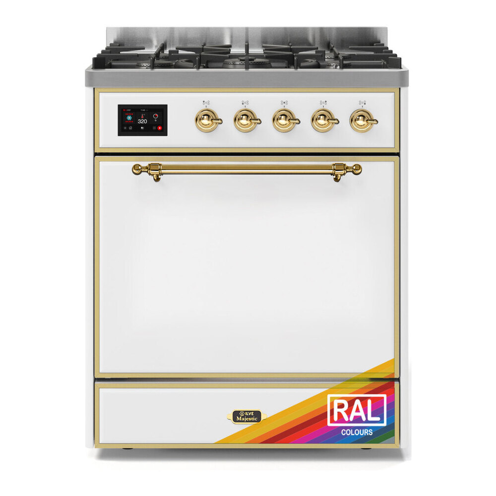 ILVE UM30DQNE3RAGLP Majestic II 30 inch Dual Fuel Range with 5 Black Brass Burners (Liquid Propane, Solid Door, RAL, Brass) 1 UM30DQNE3RAGLP