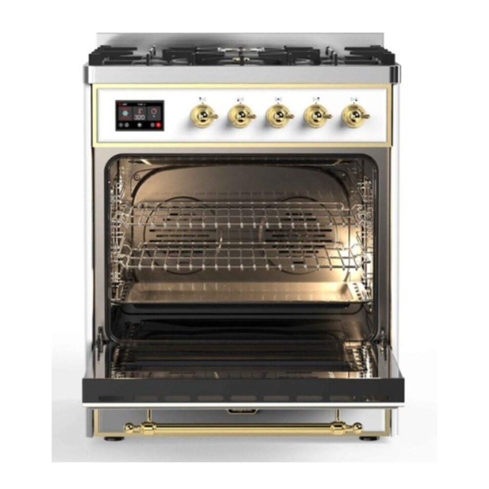 ILVE UM30DQNE3RAG Majestic II 30 inch Dual Fuel Range with 5 Black Brass Burners (Natural Gas, Solid Door, RAL, Brass) 5 ILVE UM30DQNE3RAG door opened