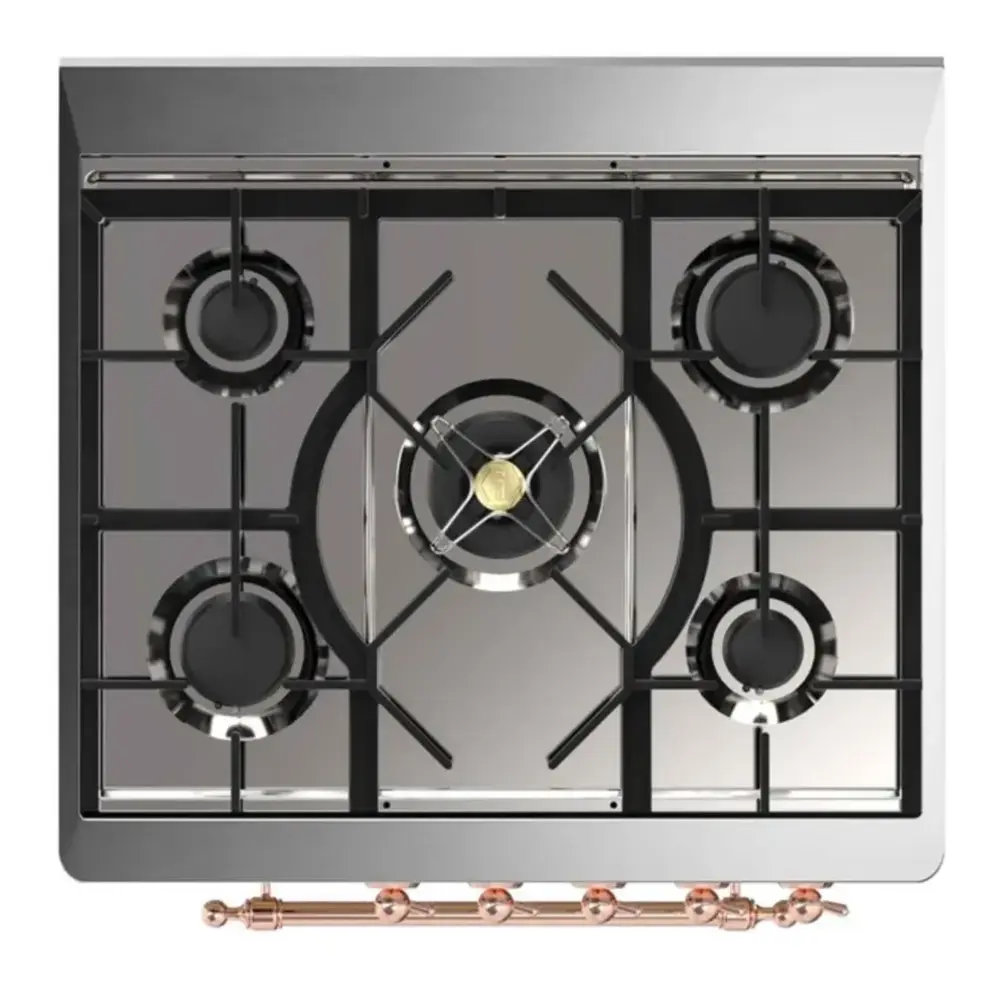 ILVE UM30DQNE3RAPLP Majestic II 30 inch Dual Fuel Range with 5 Black Brass Burners (Liquid Propane, Solid Door, RAL, Copper) 6 ILVE UM30DQNE3RAPLP cooktop