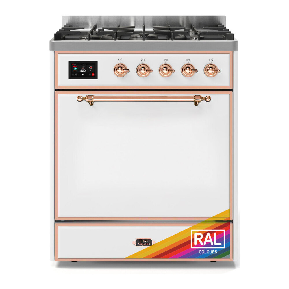 ILVE UM30DQNE3RAP Majestic II 30 inch Dual Fuel Range with 5 Black Brass Burners (Natural Gas, Solid Door, RAL, Copper) 1 UM30DQNE3RAP