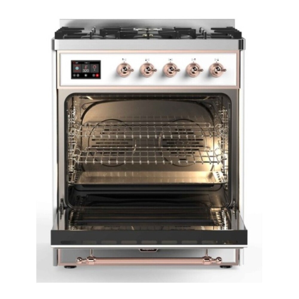 ILVE UM30DQNE3RAP Majestic II 30 inch Dual Fuel Range with 5 Black Brass Burners (Natural Gas, Solid Door, RAL, Copper) 5 ILVE UM30DQNE3RAP door opened
