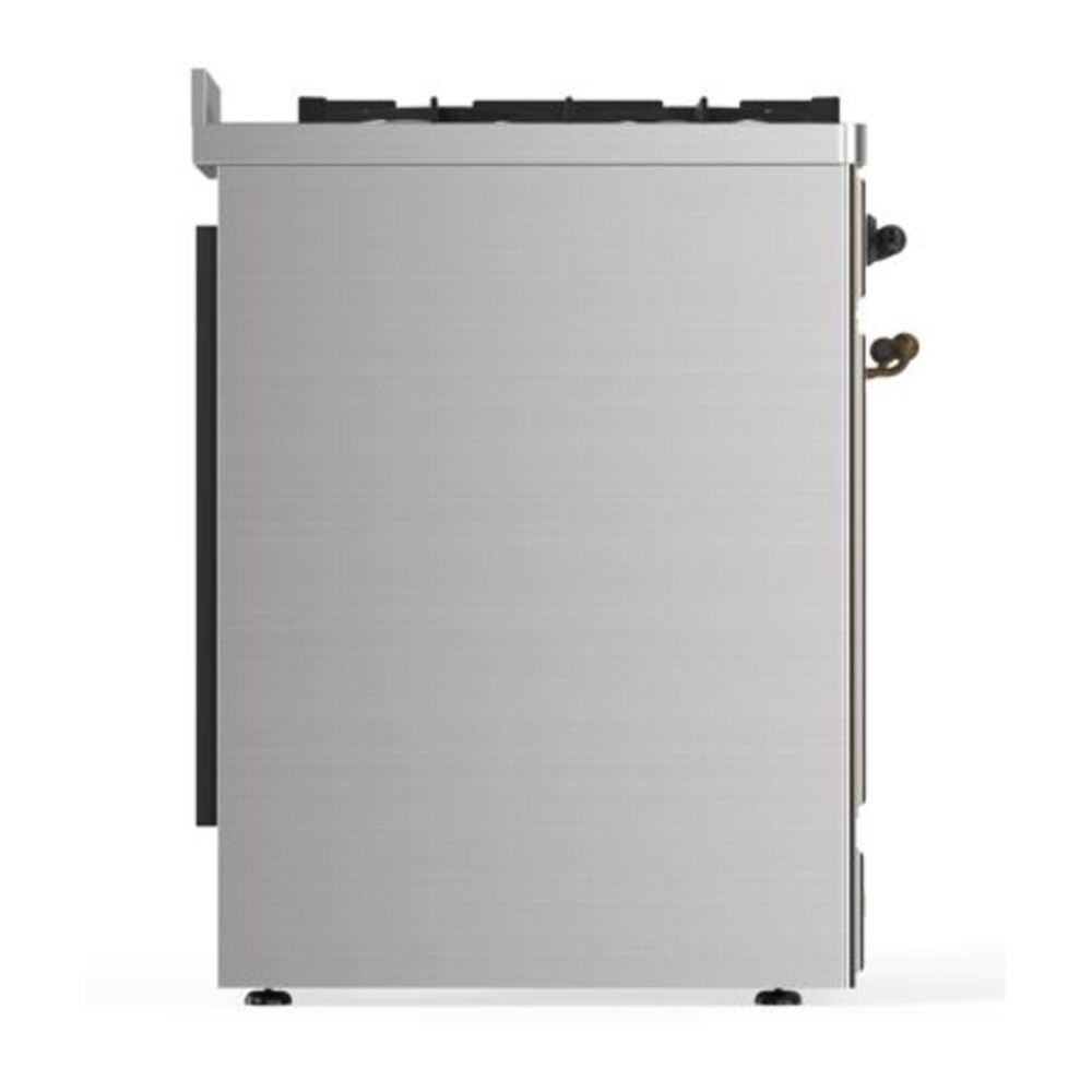 ILVE UM30DQNE3SSBLP Majestic II 30 inch Dual Fuel Range with 5 Black Brass Burners (Liquid Propane, Solid Door, Stainless Steel, Burnished) 8 ILVE_UM30DQNE3SSBLP_Majestic_II_30"_Dual_Fuel_Range_Left_Angle
