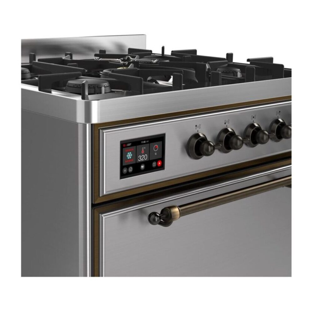 ILVE UM30D Majestic II 30 inch Dual Fuel Range with 5 Black Brass Burners