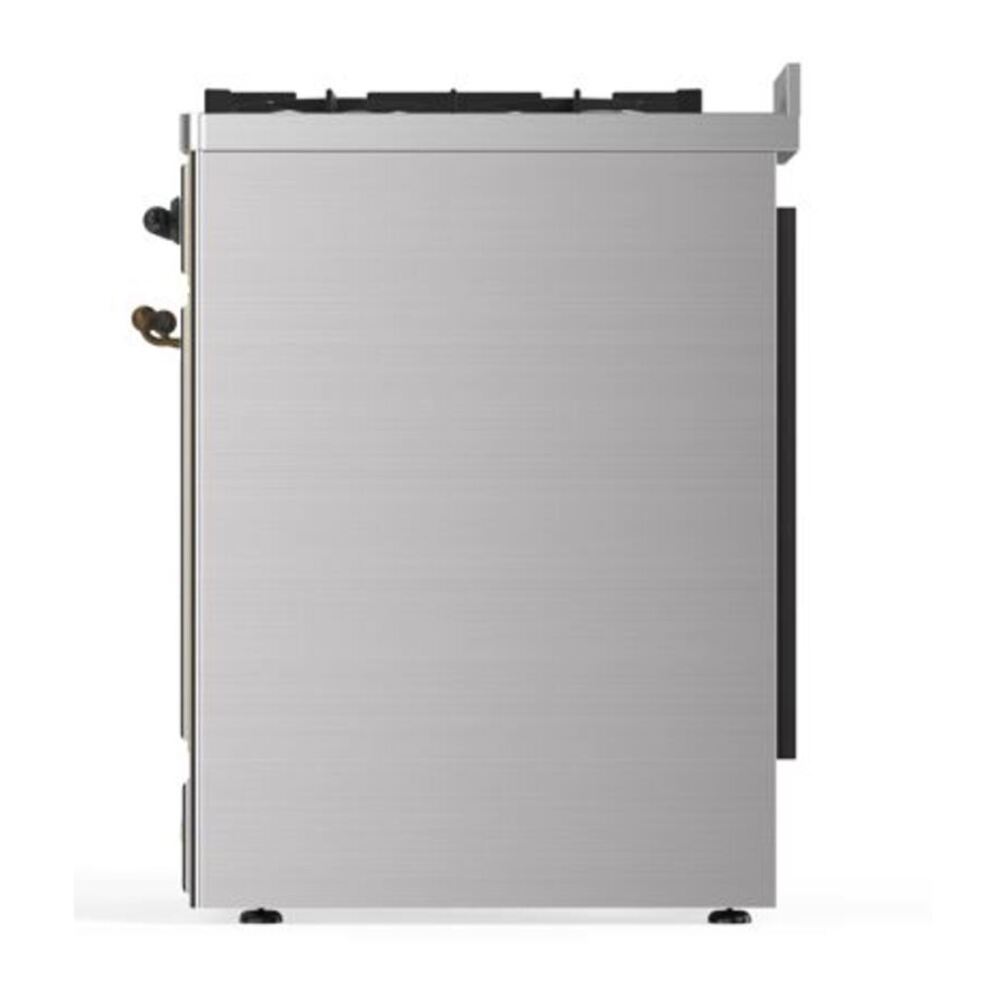 ILVE UM30DQNE3SSB Majestic II 30 inch Dual Fuel Range with 5 Black Brass Burners (Natural Gas, Solid Door, Stainless Steel, Burnished) 9 ILVE_UM30DQNE3SSB_Majestic_II_30"_Dual_Fuel_Range_Right_Angle