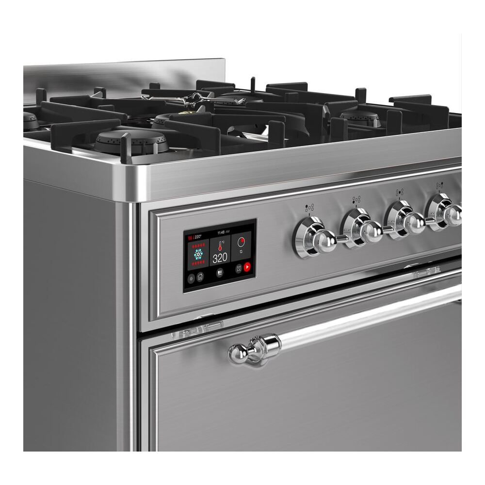 ILVE UM30D Majestic II 30 inch Dual Fuel Range with 5 Black Brass Burners