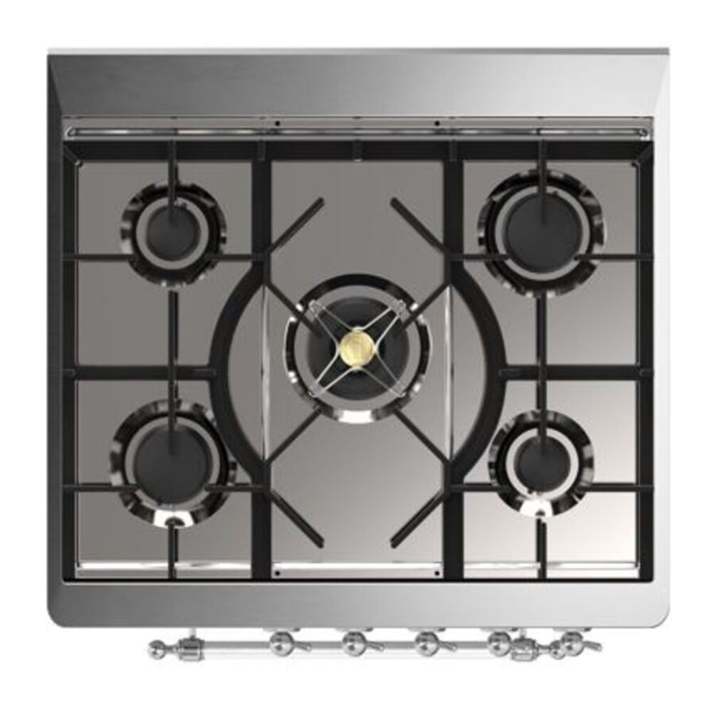 ILVE UM30DQNE3SSC Majestic II 30 inch Dual Fuel Range with 5 Black Brass Burners (Natural Gas, Solid Door, Stainless Steel, Chrome) 7 ILVE_UM30DQNE3SSC_Majestic_II_30_Dual_Fuel_Range_Top_Angle