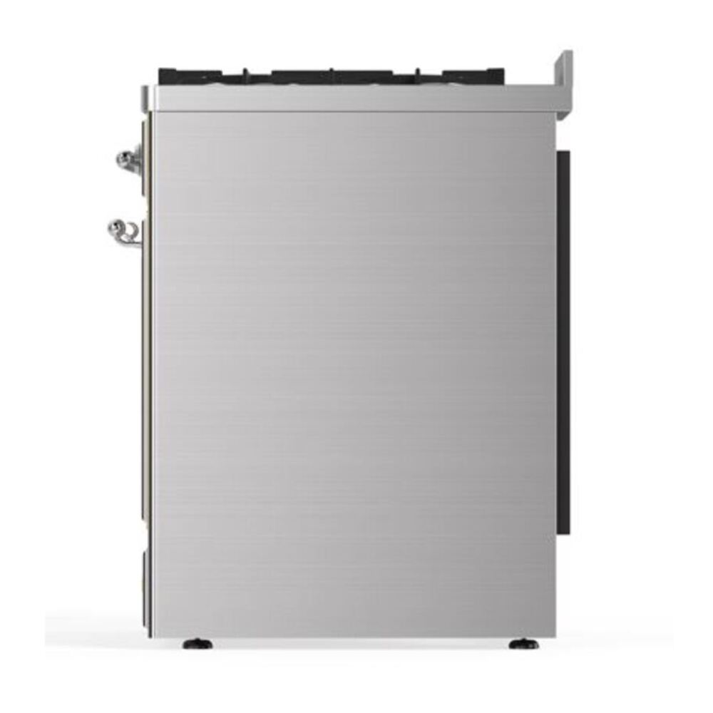 ILVE UM30DQNE3SSC Majestic II 30 inch Dual Fuel Range with 5 Black Brass Burners (Natural Gas, Solid Door, Stainless Steel, Chrome) 9 ILVE_UM30DQNE3SSC_Majestic_II_30"_Dual_Fuel_Range_Right_Angle
