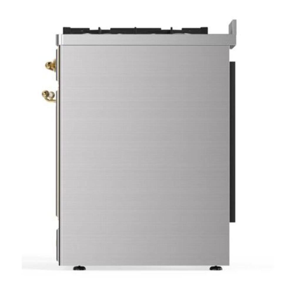 ILVE UM30DQNE3SSGLP Majestic II 30 inch Dual Fuel Range with 5 Black Brass Burners (Liquid Propane, Solid Door, Stainless Steel, Brass) 9 ILVE_UM30DQNE3SSGLP_Majestic_II_30"_Dual_Fuel_Range_Right_Angle