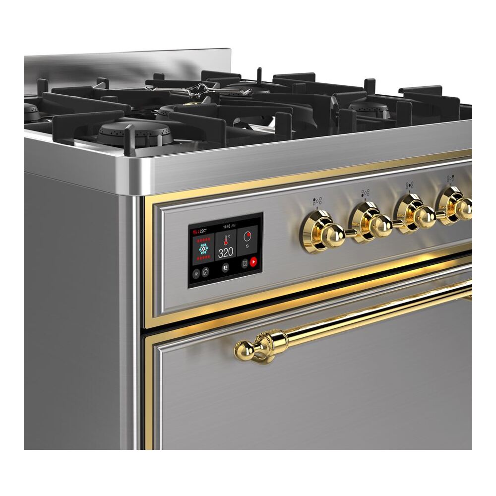 ILVE UM30D Majestic II 30 inch Dual Fuel Range with 5 Black Brass Burners