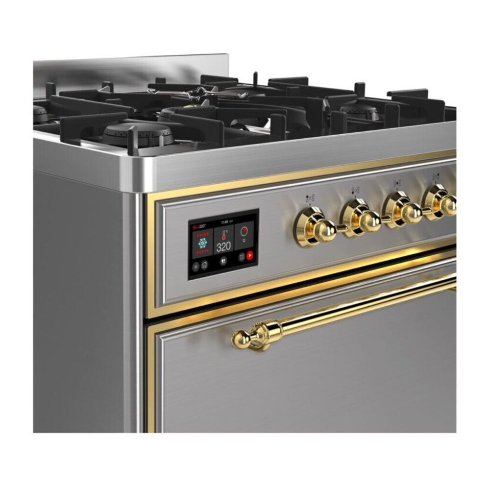ILVE UM30D Majestic II 30 inch Dual Fuel Range with 5 Black Brass Burners