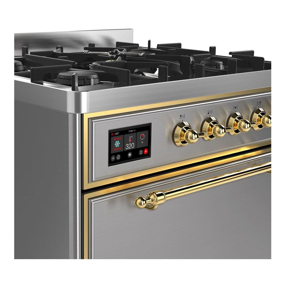 ILVE UM30DQNE3SSGLP Majestic II 30 inch Dual Fuel Range with 5 Black Brass Burners (Liquid Propane, Solid Door, Stainless Steel, Brass) 6 ILVE UM30D Majestic II 30 inch Dual Fuel Range with 5 Black Brass Burners