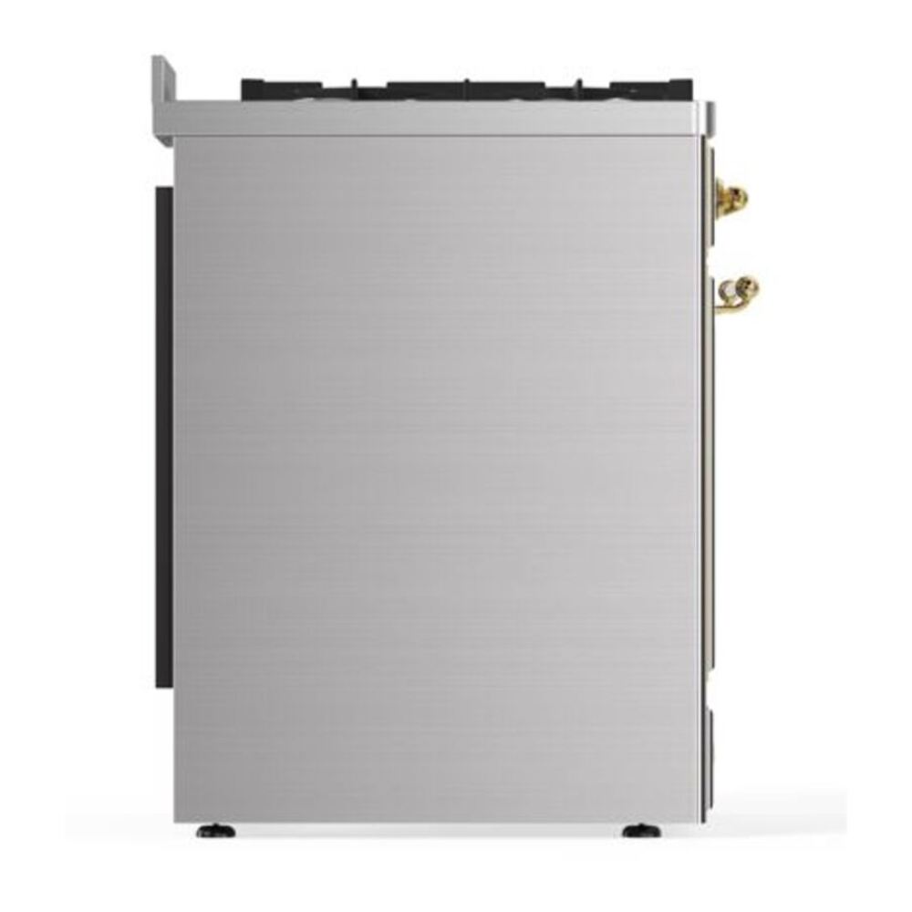ILVE UM30DQNE3SSG Majestic II 30 inch Dual Fuel Range with 5 Black Brass Burners (Natural Gas, Solid Door, Stainless Steel, Brass) 8 ILVE_UM30DQNE3SSG_Majestic_II_30"_Dual_Fuel_Range_Left_Angle