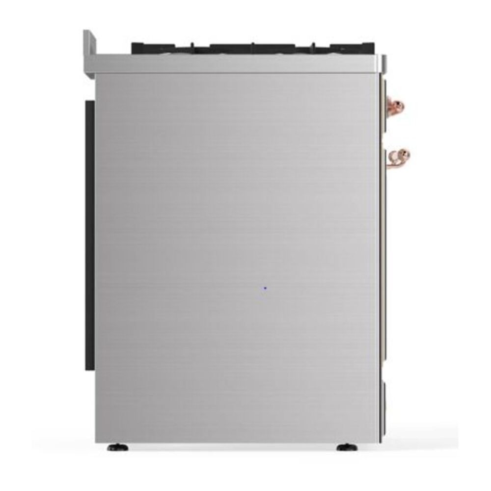ILVE UM30DQNE3SSPLP Majestic II 30 inch Dual Fuel Range with 5 Black Brass Burners (Liquid Propane, Solid Door, Stainless Steel, Copper) 8 ILVE_UM30DQNE3SSPLP_Majestic_II_30"_Dual_Fuel_Range_Left_Angle