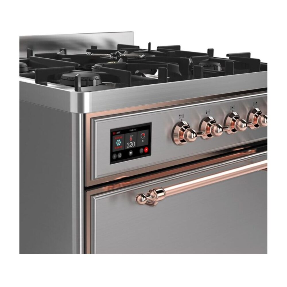 ILVE UM30D Majestic II 30 inch Dual Fuel Range with 5 Black Brass Burners