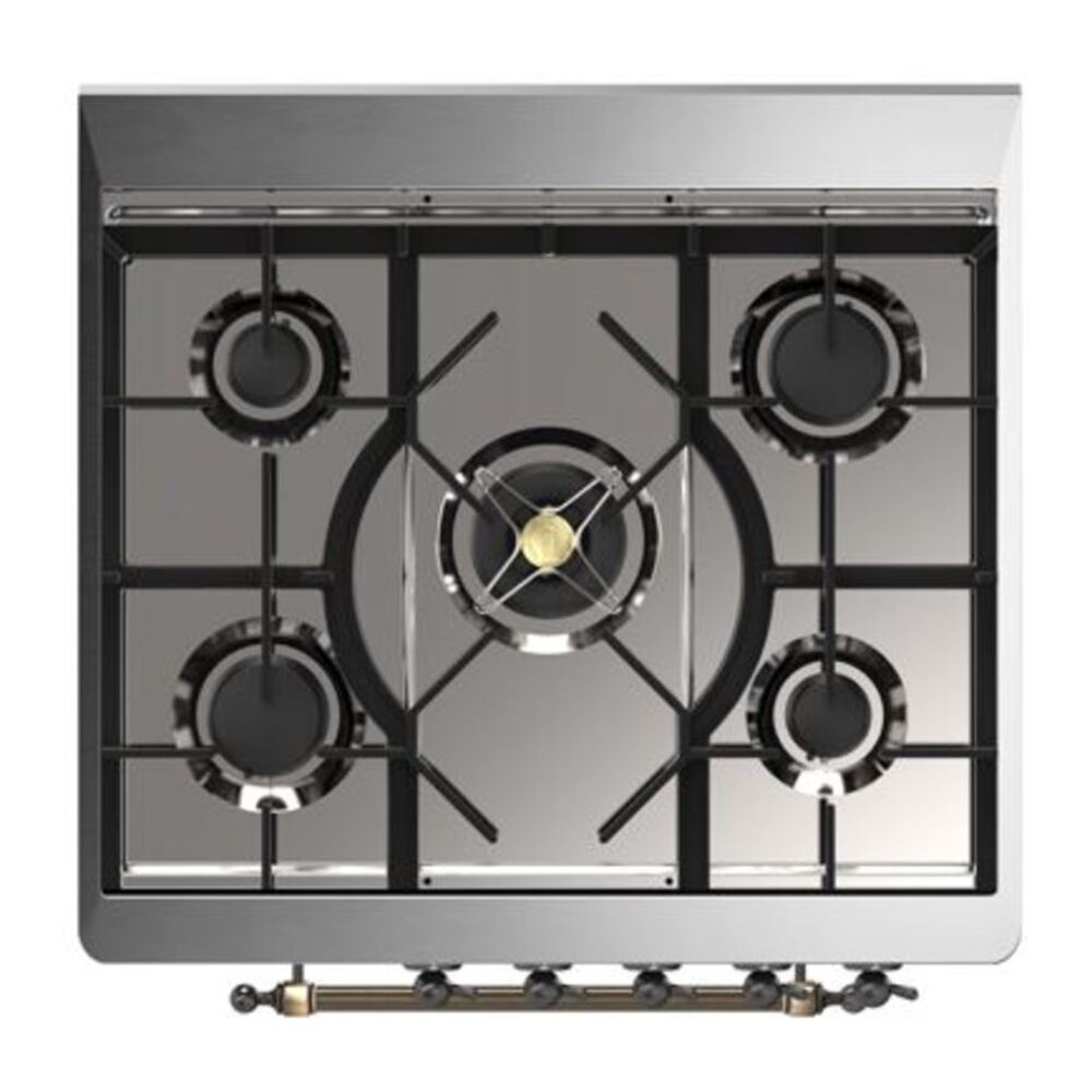 ILVE UM30DQNE3WHB Majestic II 30 inch Dual Fuel Range with 5 Black Brass Burners (Natural Gas, Solid Door, White, Burnished) 6 ILVE_UM30DQNE3WHB_Majestic_II_30_Dual_Fuel_Range_Top_Angle