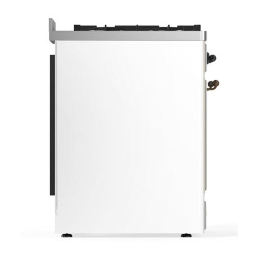 ILVE UM30DQNE3WHB Majestic II 30 inch Dual Fuel Range with 5 Black Brass Burners (Natural Gas, Solid Door, White, Burnished) 8 ILVE_UM30DQNE3WHB_Majestic_II_30_Dual_Fuel_Range_Left_Angle