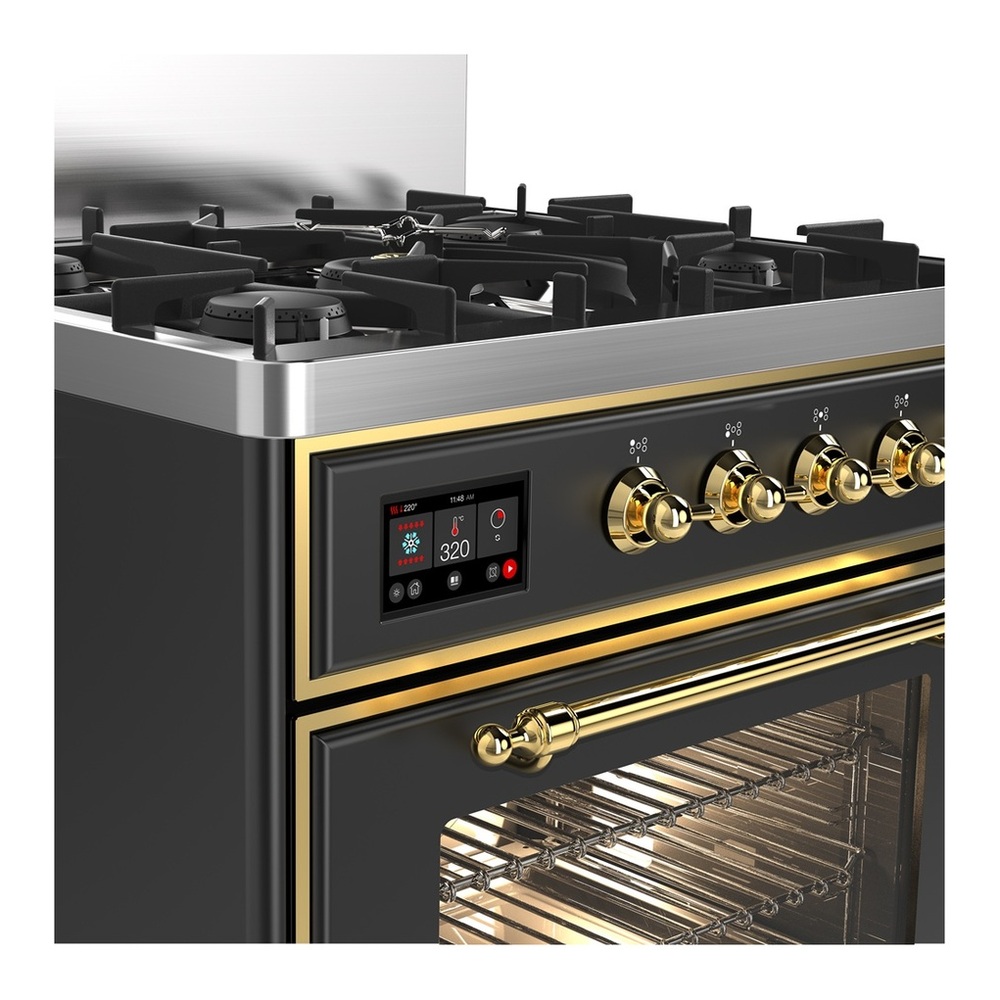 ILVE UM30NR3MGGLP Majestic III 30 inch Dual Fuel Range with 5 Black Brass Burners, Dual Function Burner up to 25,000 BTU (Liquid Propane, Triple Glass Door, Graphite Matte, Brass) 2 UM30NR3MGGLP-Brass
