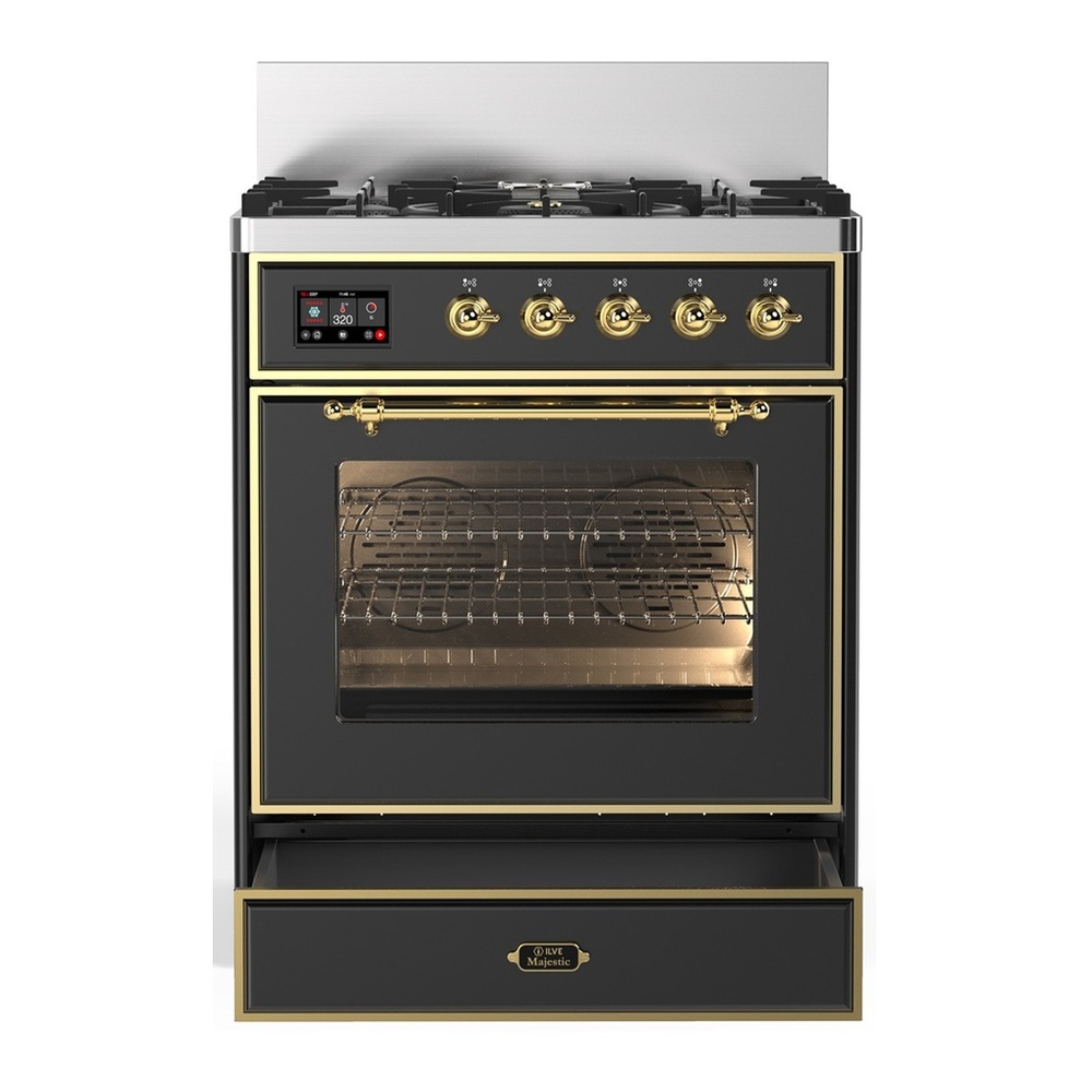 ILVE UM30NR3MGGLP Majestic III 30 inch Dual Fuel Range with 5 Black Brass Burners, Dual Function Burner up to 25,000 BTU (Liquid Propane, Triple Glass Door, Graphite Matte, Brass) 3 UM30NR3MGGLP-Storage-Drawer