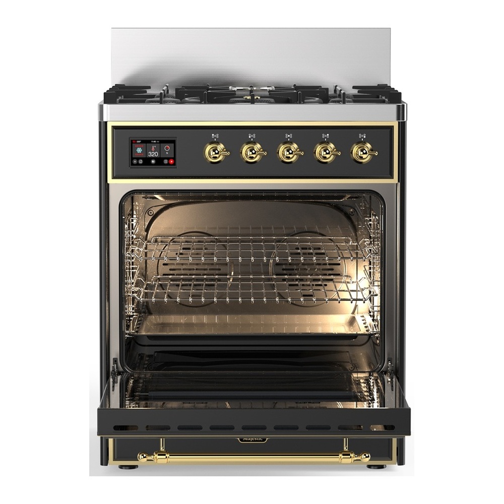 ILVE UM30NR3MGGLP Majestic III 30 inch Dual Fuel Range with 5 Black Brass Burners, Dual Function Burner up to 25,000 BTU (Liquid Propane, Triple Glass Door, Graphite Matte, Brass) 4 UM30NR3MGGLP-Oven-Interior