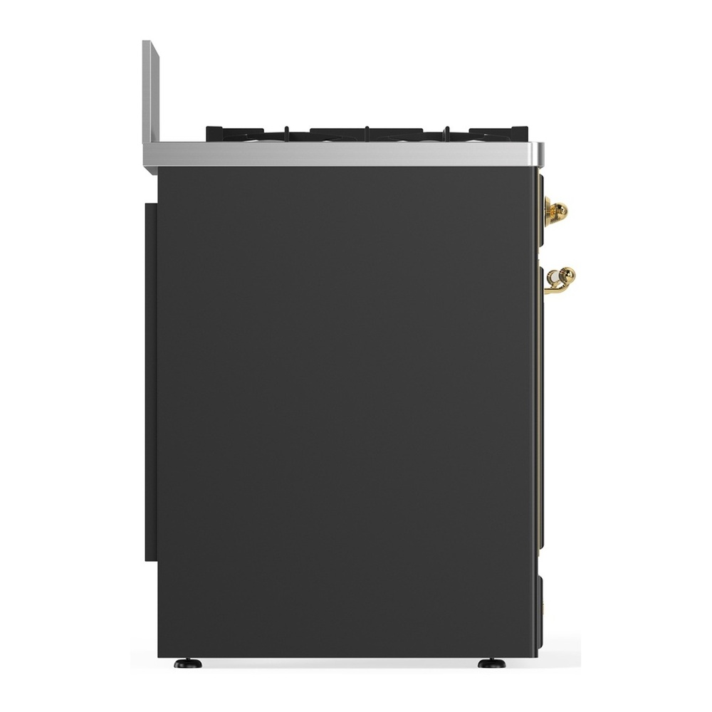 ILVE UM30NR3MGGLP Majestic III 30 inch Dual Fuel Range with 5 Black Brass Burners, Dual Function Burner up to 25,000 BTU (Liquid Propane, Triple Glass Door, Graphite Matte, Brass) 6 UM30NR3MGGLP-Left-Side