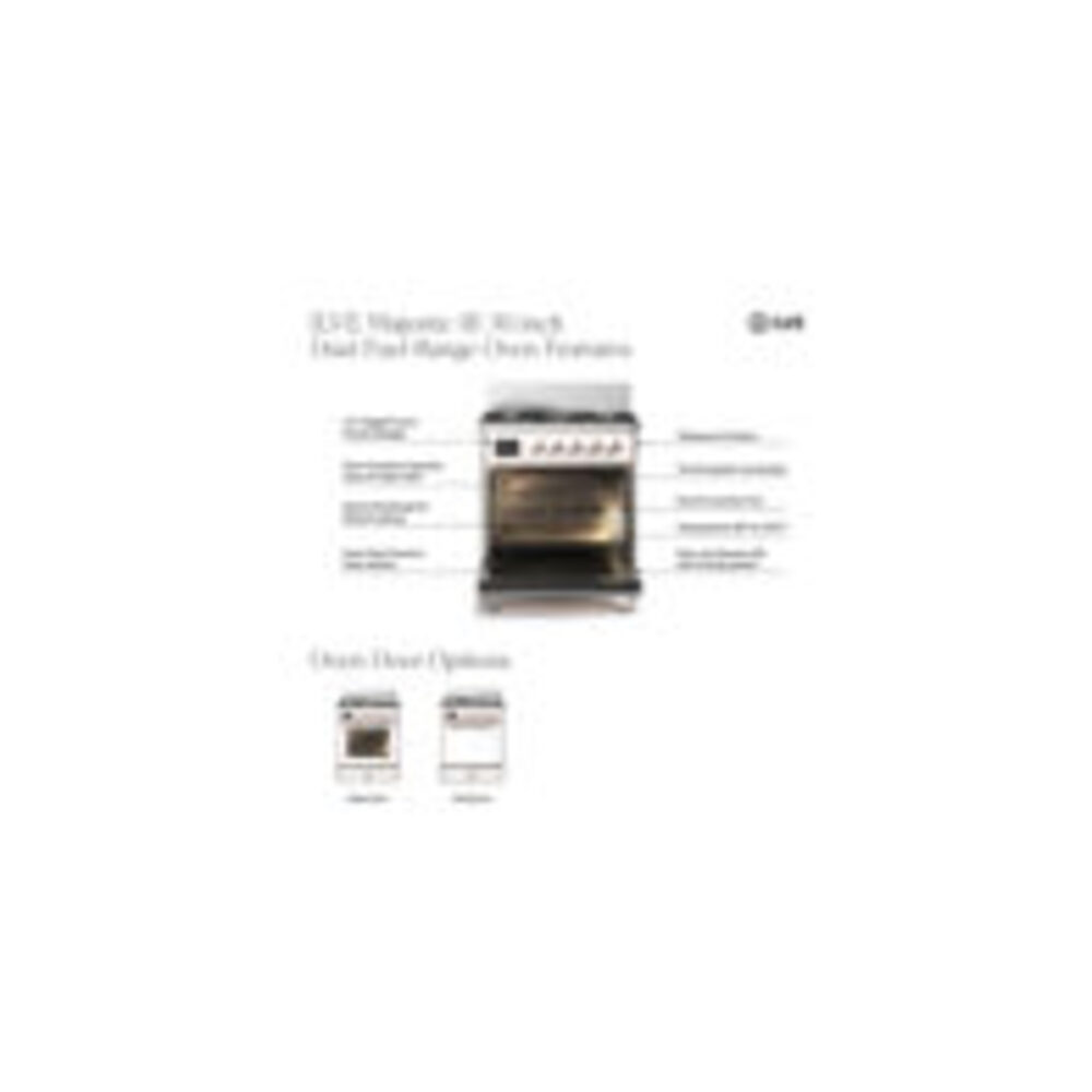 ILVE UM30N Majestic III 30 inch Dual Fuel Range with 5 Black Brass Burners, Dual Function Burner up to 25,000 BTU