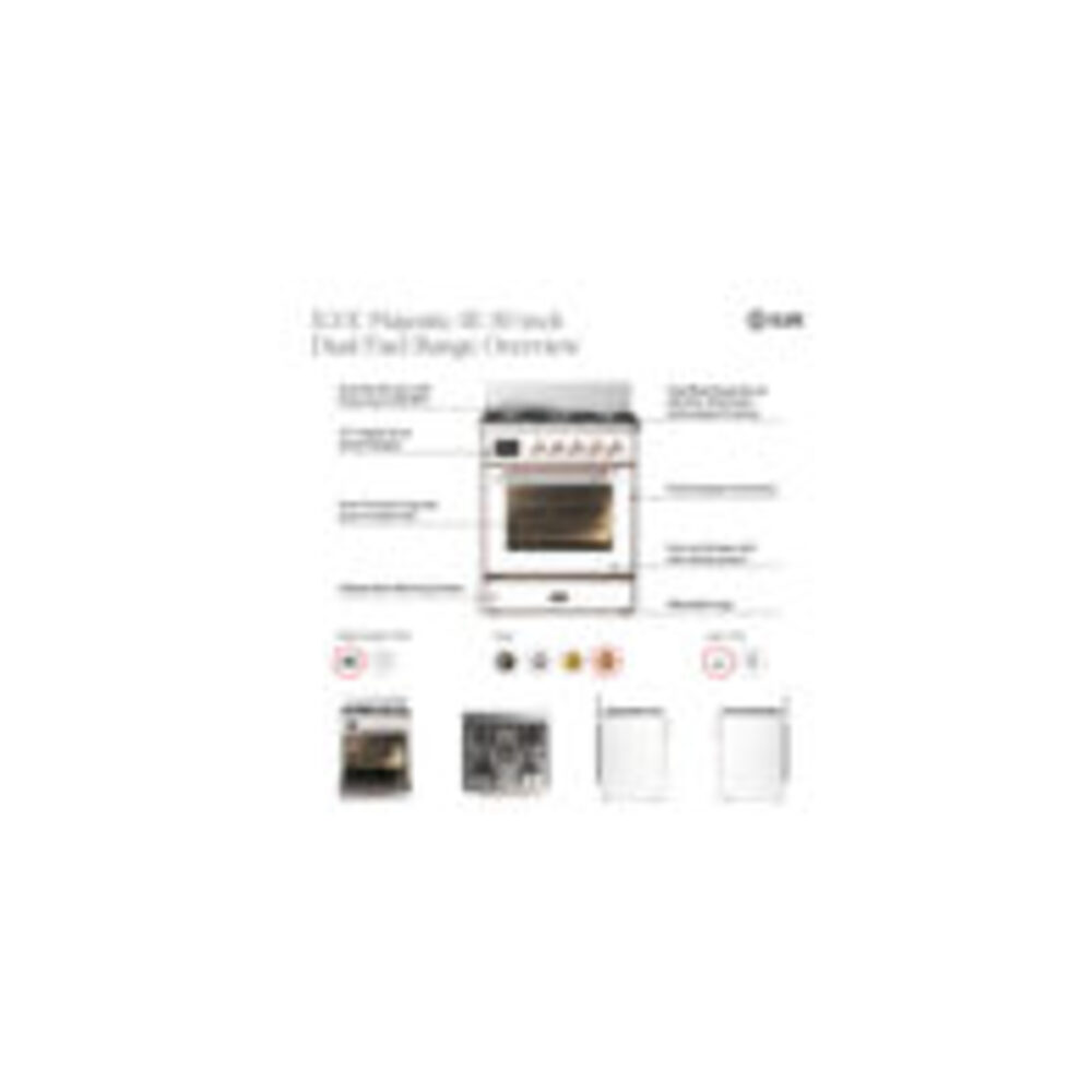 ILVE UM30N Majestic III 30 inch Dual Fuel Range with 5 Black Brass Burners, Dual Function Burner up to 25,000 BTU