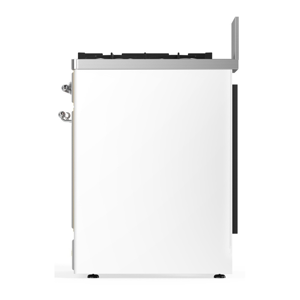 ILVE UM30NR3WHCLP Majestic III 30 inch Dual Fuel Range with 5 Black Brass Burners, Dual Function Burner up to 25,000 BTU (Liquid Propane, Triple Glass Door, White, Chrome) 5 UM30NR3WHCLP-Right-Side