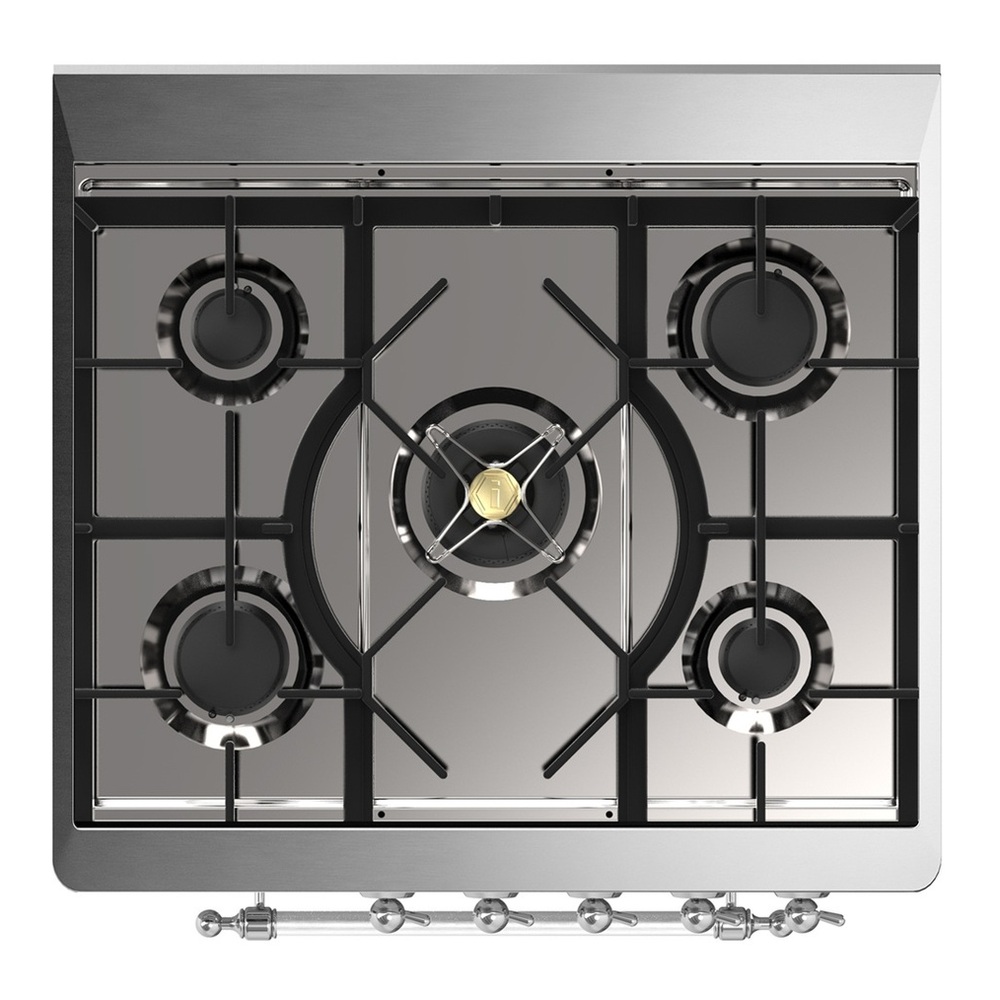ILVE UM30NR3WHCLP Majestic III 30 inch Dual Fuel Range with 5 Black Brass Burners, Dual Function Burner up to 25,000 BTU (Liquid Propane, Triple Glass Door, White, Chrome) 7 UM30NR3WHCLP-Cooktop